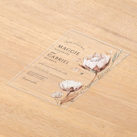 Boho Neutral Floral Wedding Acryl Uitnodigingen (Laagn)