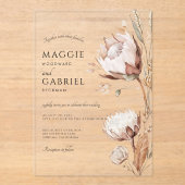Boho Neutral Floral Wedding Acryl Uitnodigingen (Voorkant)