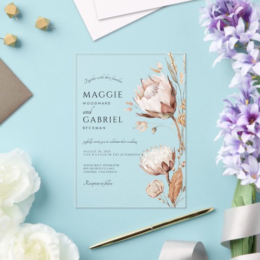 Boho Neutral Floral Wedding Acryl Uitnodigingen (Insitu (Huwelijk))