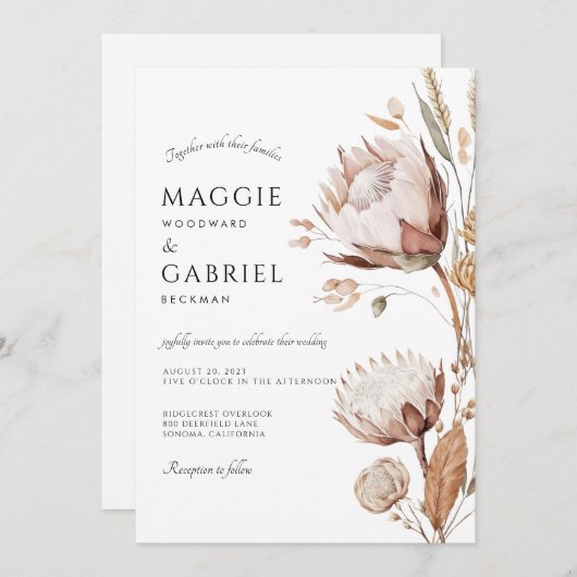 Boho Neutral Floral Wedding Kaart (Voorkant / Achterkant)