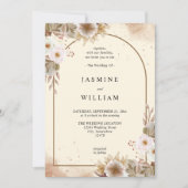 Boho Neutral Floral Wedding Kaart (Voorkant)