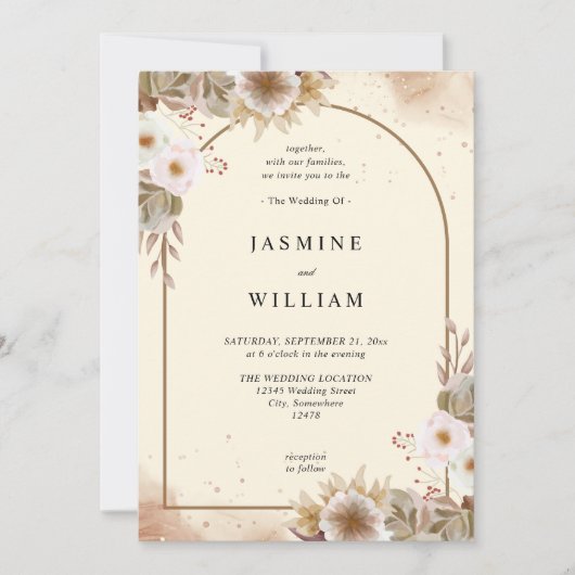 Boho Neutral Floral Wedding Kaart (Voorkant)