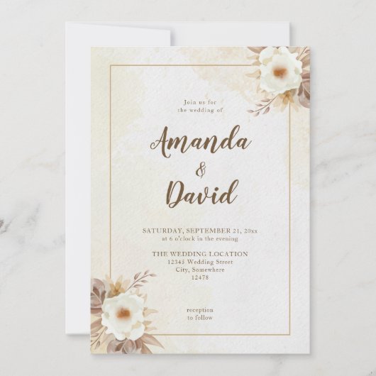 Boho Neutral Floral Wedding Kaart (Voorkant)