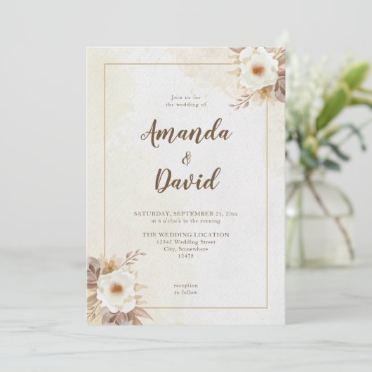 Boho Neutral Floral Wedding Kaart (Staand voorkant)