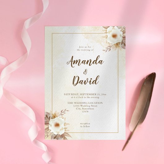 Boho Neutral Floral Wedding Kaart