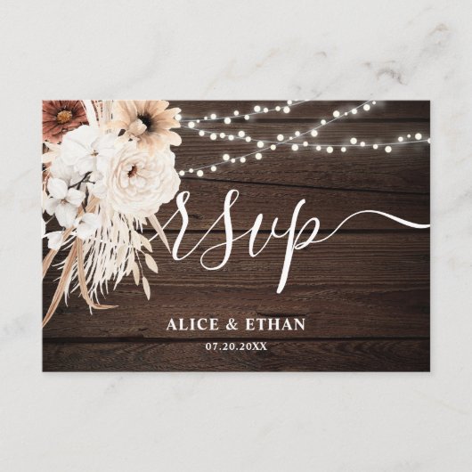 Boho Neutral Flowers Wedding Online RSVP Enclosure Informatiekaartje (Voorkant)