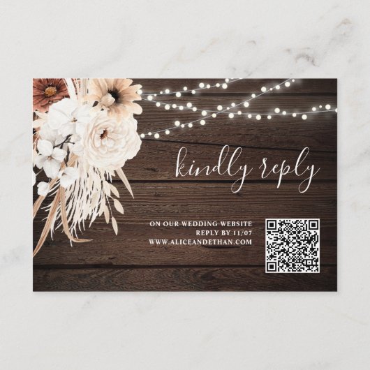Boho Neutral Flowers Wedding Online RSVP Enclosure Informatiekaartje (Achterkant)