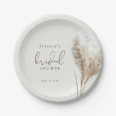 Boho Neutral Fluffy Pampas Grass Vrijgezellenfeest Papieren Bordje (Voorkant)