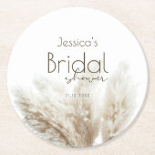 Boho Neutral Fluffy Pampas Grass Vrijgezellenfeest Ronde Kartonnen Onderzetter (Voorkant)