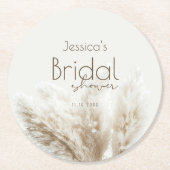 Boho Neutral Fluffy Pampas Grass Vrijgezellenfeest Ronde Kartonnen Onderzetter (Voorkant)