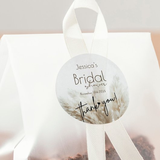 Boho Neutral Fluffy Pampas Grass Vrijgezellenfeest Ronde Sticker