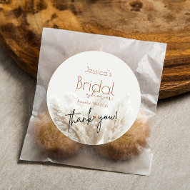 Boho Neutral Fluffy Pampas Grass Vrijgezellenfeest Ronde Sticker