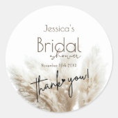 Boho Neutral Fluffy Pampas Grass Vrijgezellenfeest Ronde Sticker (Voorkant)