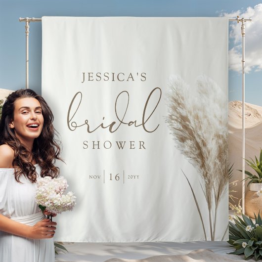 Boho Neutral Fluffy Pampas Grass Vrijgezellenfeest Wandkleed