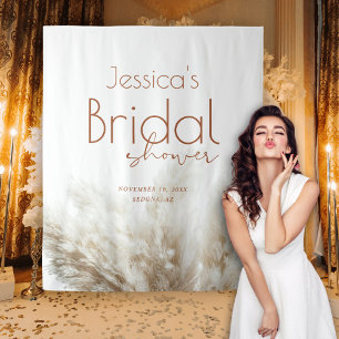 Boho Neutral Fluffy Pampas Grass Vrijgezellenfeest Wandkleed