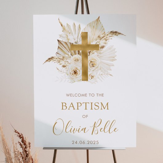 Boho Neutral Gedroogde Palmbloemdoop Welkom Poster