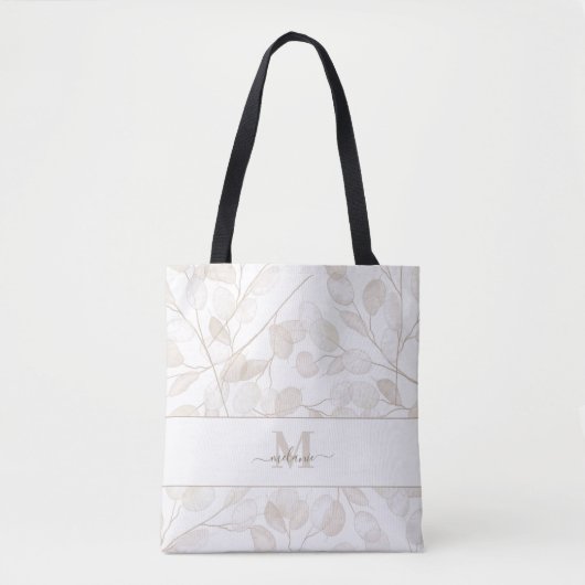 Boho Neutral Geld Plant Aangepaste Naam Initiaal Tote Bag (Voorkant)