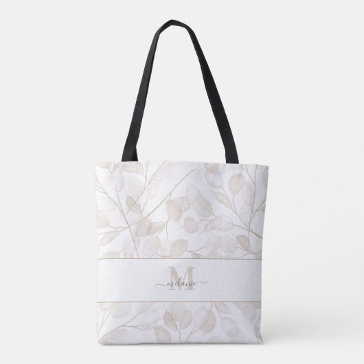 Boho Neutral Geld Plant Aangepaste Naam Initiaal Tote Bag (Achterkant)