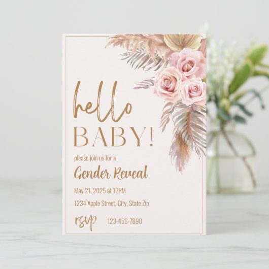 Boho Neutral Gender Reveal Invitation Kaart (Staand voorkant)