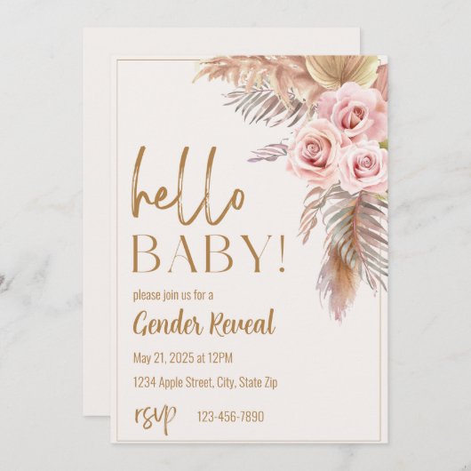 Boho Neutral Gender Reveal Invitation Kaart (Voorkant / Achterkant)