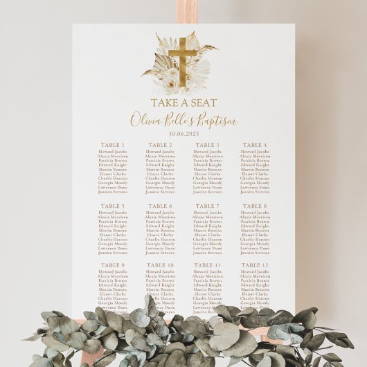 Boho Neutral Gouden Doop Zitkaart Teken Poster