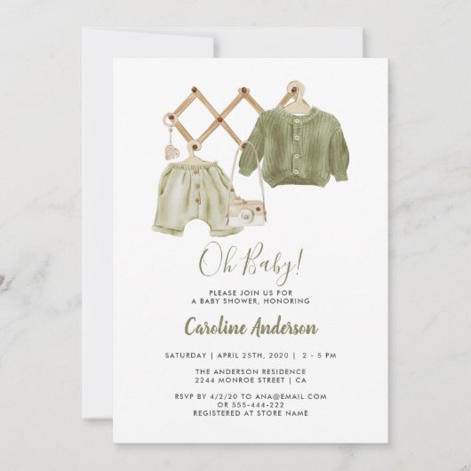 Boho Neutral Kleding Baby shower Kaart (Voorkant)