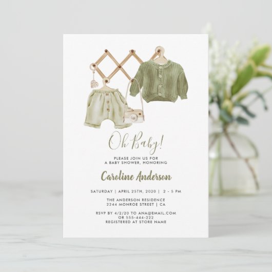 Boho Neutral Kleding Baby shower Kaart (Staand voorkant)
