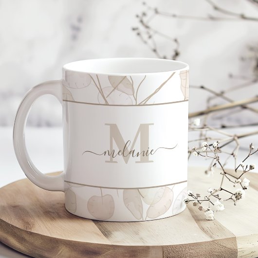 Boho Neutral Lunaria Custom Monogram en Naam Mok