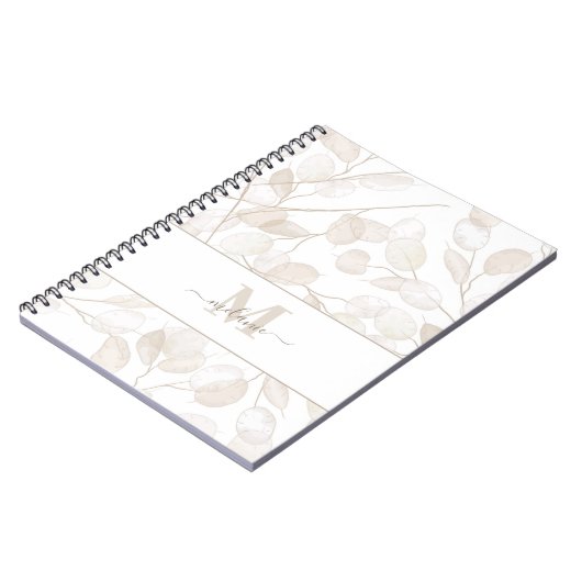 Boho Neutral Lunaria Custom Name Initiaal Notitieboek (Linkerzijde)