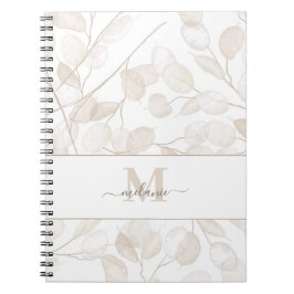 Boho Neutral Lunaria Custom Name Initiaal Notitieboek