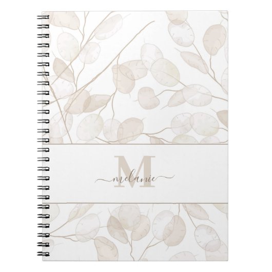 Boho Neutral Lunaria Custom Name Initiaal Notitieboek (Voorkant)