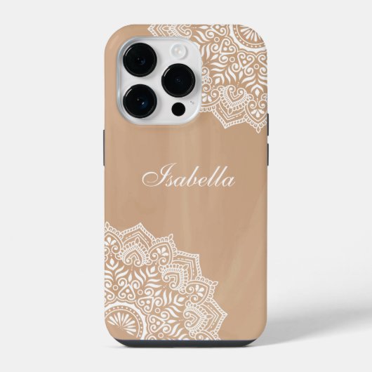 Boho Neutral Mandala Aangepaste Naam iPhone Hoesje (Achterkant)