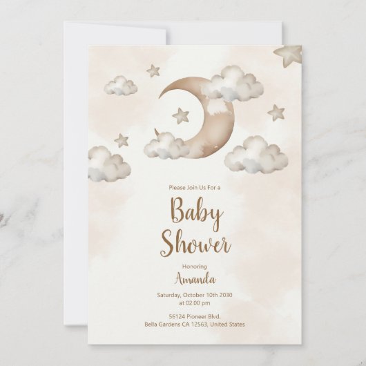 Boho Neutral Moon & Stars Baby shower Uitnodiging (Voorkant)