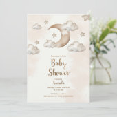 Boho Neutral Moon & Stars Baby shower Uitnodiging (Staand voorkant)