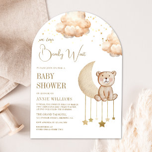 Boho Neutral Moon Teddy Bear Arch Baby shower Kaart