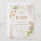 Boho Neutral Oh Baby shower Pampas Floral Kaart (Voorkant)