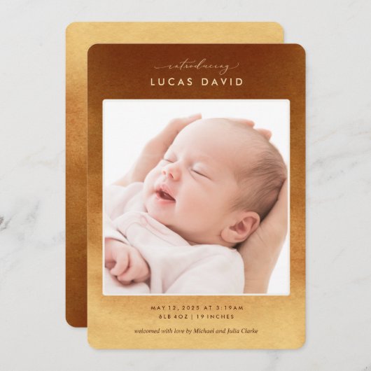 Boho Neutral Ombre Foto Geboortedatum Aankondiging (Voorkant / Achterkant)