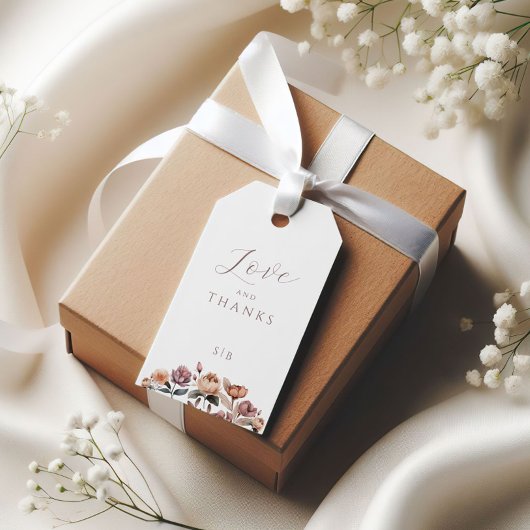 Boho Neutral Paarse Bloemen Trouwcadeau Label Cadeaulabel