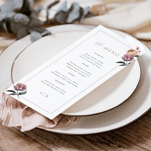 Boho Neutral Paarse Bloemen Wedding Menu