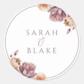 Boho Neutral Paarse Bloemen Wedding Sticker (Voorkant)