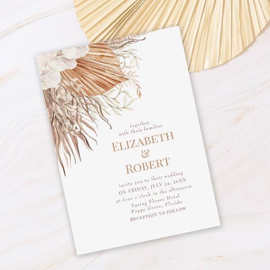 Boho Neutral Pampas Tuin Huwelijksuitnodiging Kaart