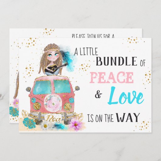 * Boho Neutral Peace & Love Hippie Baby shower I Kaart (Voorkant / Achterkant)