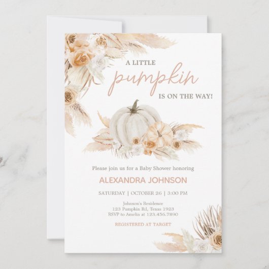 Boho Neutral Pumpkin Baby shower Kaart (Voorkant)