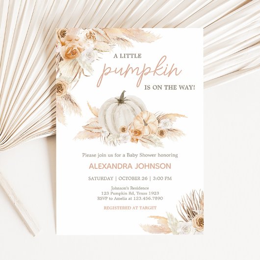 Boho Neutral Pumpkin Baby shower Kaart