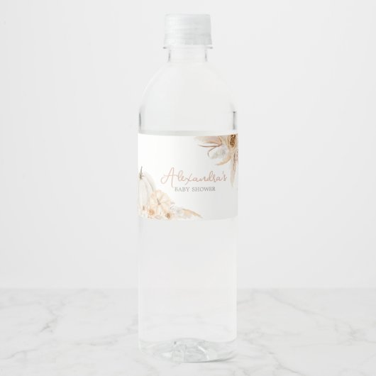 Boho Neutral Pumpkin Baby shower Waterfles Etiket (Voorkant)