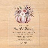 Boho Neutral Pumpkin Floral Wedding Acryl Uitnodigingen (Voorkant)