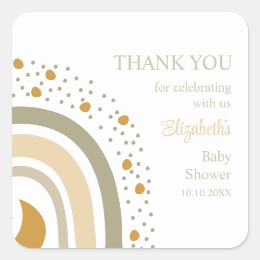 Boho Neutral Rainbow Baby shower dank u Vierkante Sticker (Voorkant)