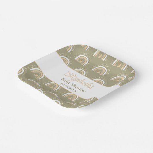 Boho Neutral Rainbow Baby shower Papieren Bordje (Gebogen)