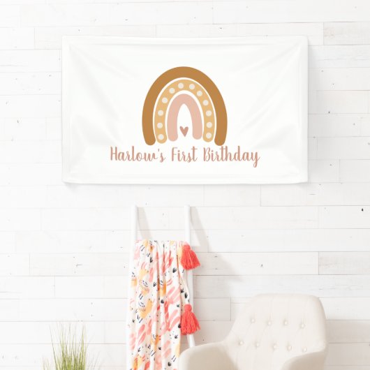 Boho Neutral Rainbow Gepersonaliseerd Spandoek (Insitu)