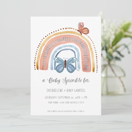 Boho Neutral Rainbow Peach Dusty Blue Butterfly Kaart (Staand voorkant)
